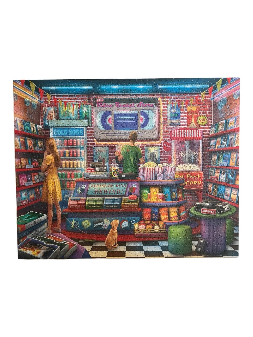 White Mountain Retro Video Rental Store Puzzle - Red, Blue, Yellow, Green